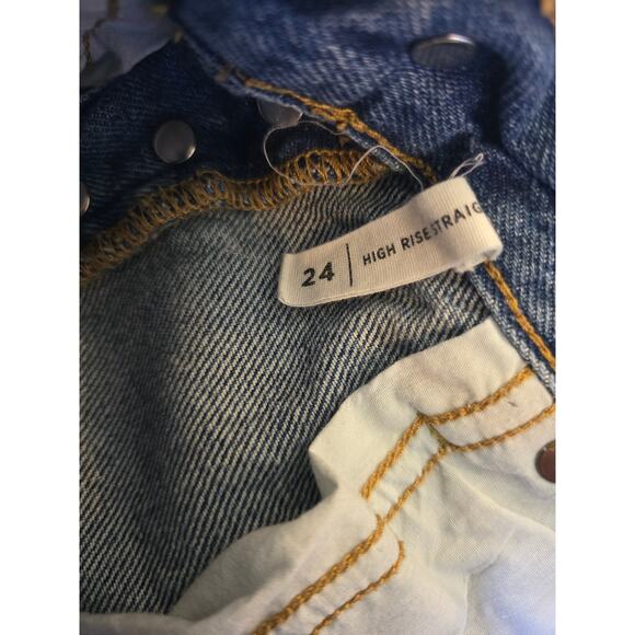 Pacsun High Rise Straight Jeans 24 Womens Bleached Design Raw Hem Button Fly - Picture 7 of 8